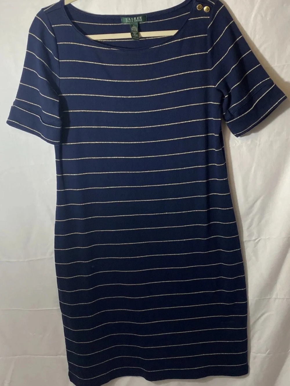 Lauren Ralph Lauren Navy Striped Short-Sleeve Dress